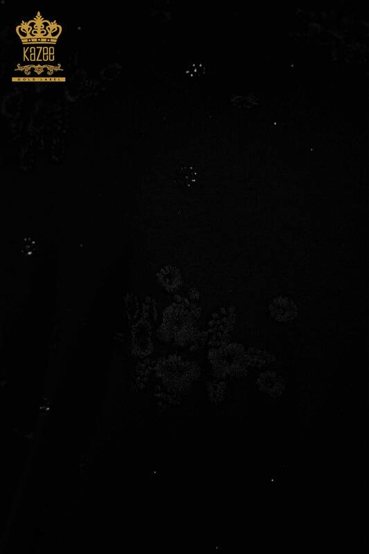 Toptan Kadın Bluz Çiçek Desenli Siyah - 79087 | KAZEE