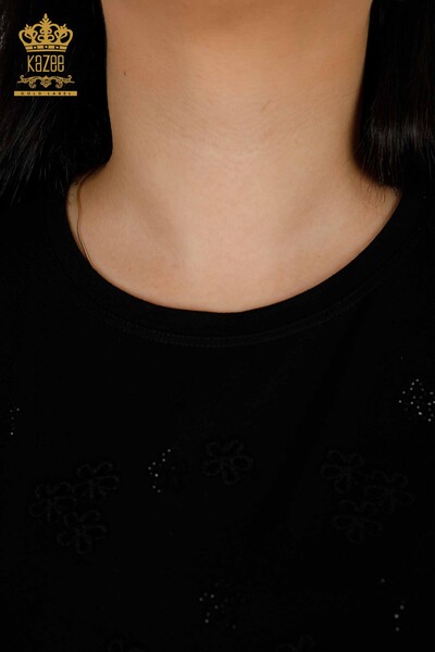 Toptan Kadın Bluz Çiçek Desenli Siyah - 79100 | KAZEE - Thumbnail