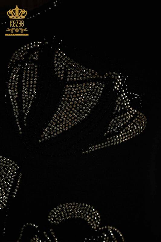 Toptan Kadın Bluz Çiçek Desenli Siyah - 79290 | KAZEE