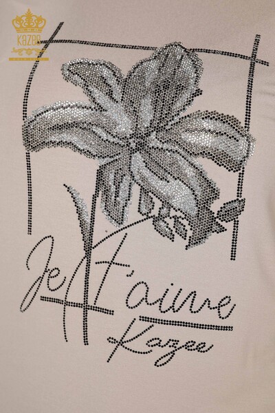 Toptan Kadın Bluz Çiçek Desenli Vizon - 79014 | KAZEE - Thumbnail