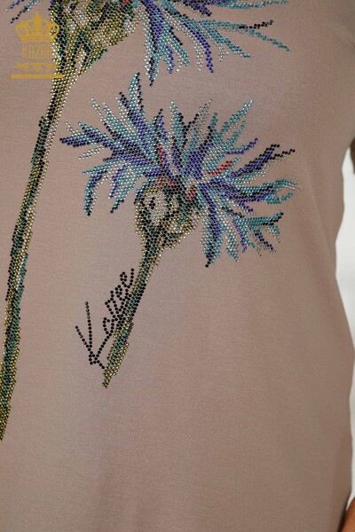 Toptan Kadın Bluz Çiçek Desenli Vizon - 79369 | KAZEE - Thumbnail