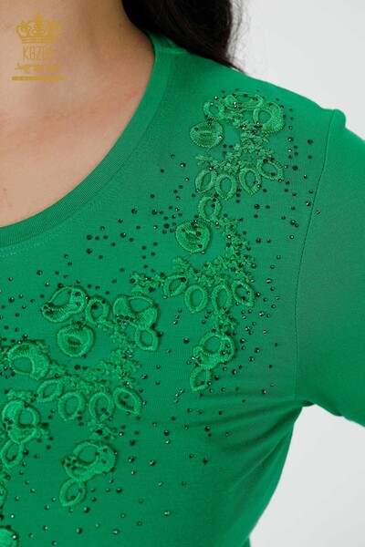 Toptan Kadın Bluz Çiçek Desenli Yeşil - 79010 | KAZEE - Thumbnail