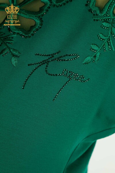 Toptan Kadın Bluz Çiçek Desenli Yeşil - 79049 | KAZEE - Thumbnail