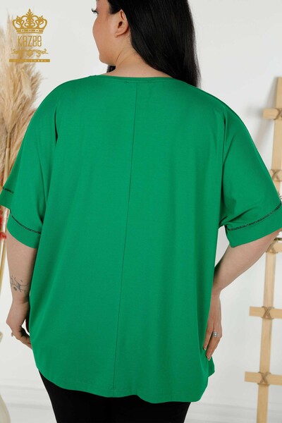Toptan Kadın Bluz Çiçek Desenli Yeşil - 79068 | KAZEE - Thumbnail