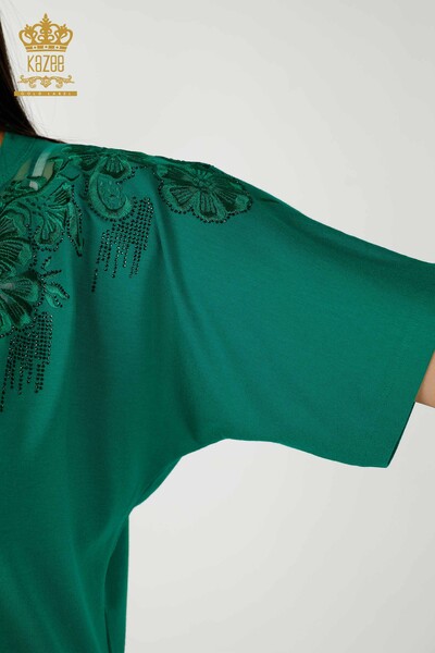 Toptan Kadın Bluz Çiçek Desenli Yeşil - 79081 | KAZEE - Thumbnail