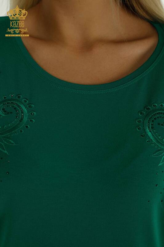 Toptan Kadın Bluz Çiçek Desenli Yeşil - 79093 | KAZEE