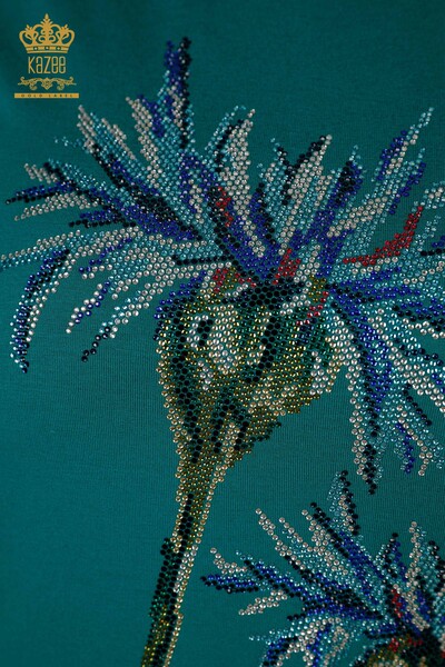 Toptan Kadın Bluz Çiçek Desenli Yeşil - 79369 | KAZEE - Thumbnail