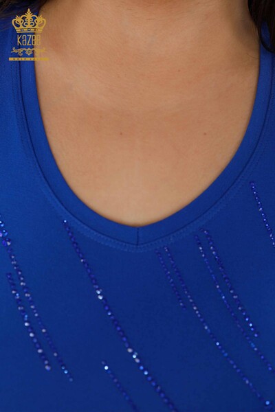 Toptan Kadın Bluz Çizgi Detaylı Taş İşlemeli - 79007 | KAZEE - Thumbnail