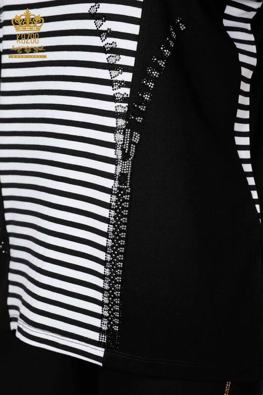 Toptan Kadın Bluz Çizgili Siyah - 77723 | KAZEE