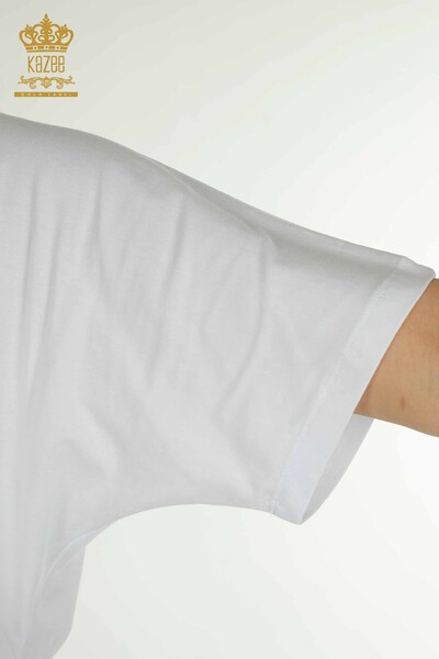Toptan Kadın Bluz Desenli Beyaz - 79861 | KAZEE - Thumbnail