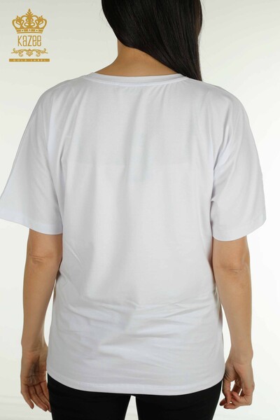 Toptan Kadın Bluz Desenli Beyaz - 79861 | KAZEE - Thumbnail