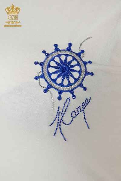 Toptan Kadın Bluz Desenli Ekru - 78925 | KAZEE - Thumbnail