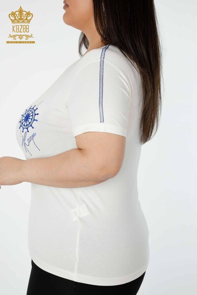 Toptan Kadın Bluz Desenli Ekru - 78925 | KAZEE - Thumbnail