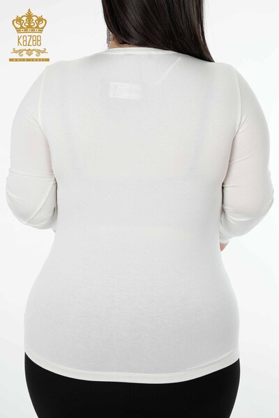 Toptan Kadın Bluz Desenli Ekru - 78997 | KAZEE - Thumbnail
