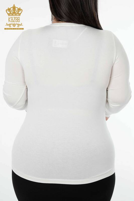 Toptan Kadın Bluz Desenli Ekru - 78997 | KAZEE