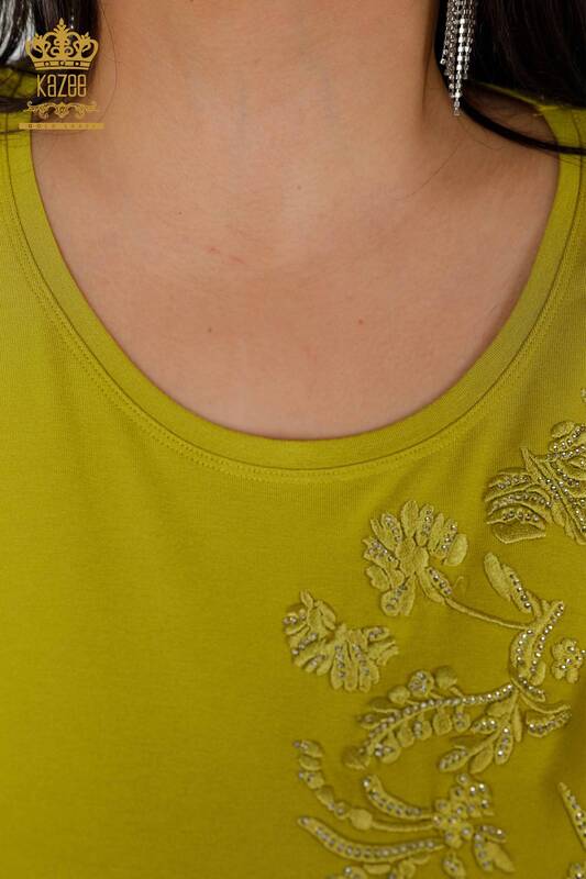 Toptan Kadın Bluz Desenli Fıstık Yeşil - 78889 | KAZEE
