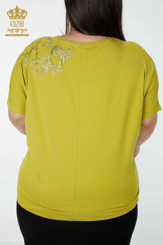 Toptan Kadın Bluz Desenli Fıstık Yeşil - 78889 | KAZEE