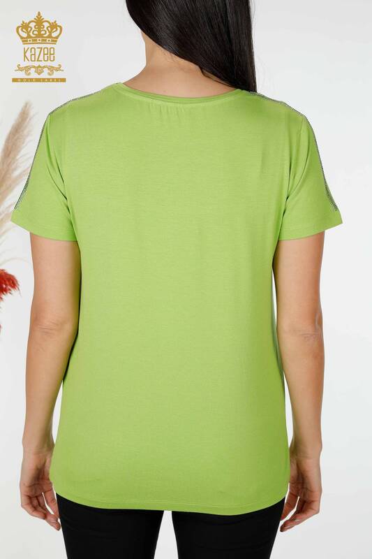 Toptan Kadın Bluz Desenli Fıstık Yeşil - 78925 | KAZEE