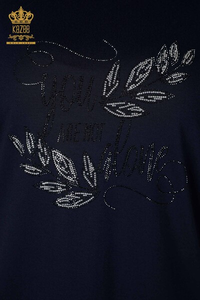 Toptan Kadın Bluz Desenli Lacivert - 78916 | KAZEE - Thumbnail