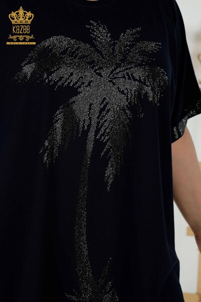 Toptan Kadın Bluz Desenli Lacivert - 79325 | KAZEE - Thumbnail