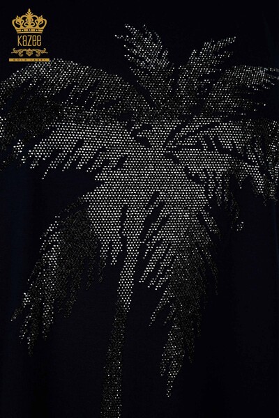 Toptan Kadın Bluz Desenli Lacivert - 79325 | KAZEE - Thumbnail