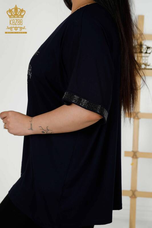 Toptan Kadın Bluz Desenli Lacivert - 79325 | KAZEE