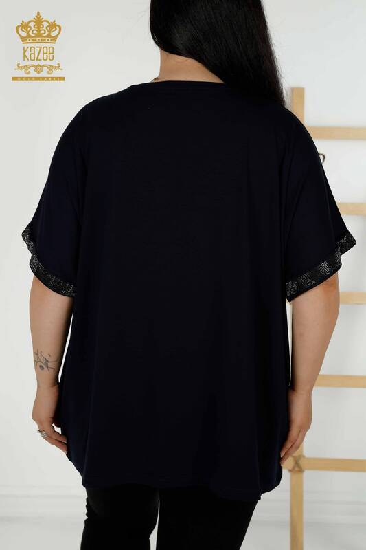 Toptan Kadın Bluz Desenli Lacivert - 79325 | KAZEE
