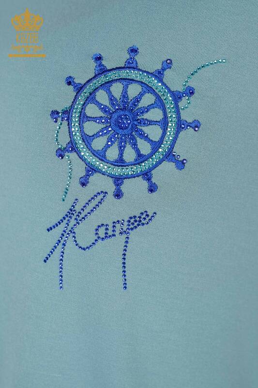 Toptan Kadın Bluz Desenli Mavi - 78925 | KAZEE