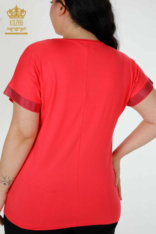 Toptan Kadın Bluz Desenli Mercan - 78916 | KAZEE