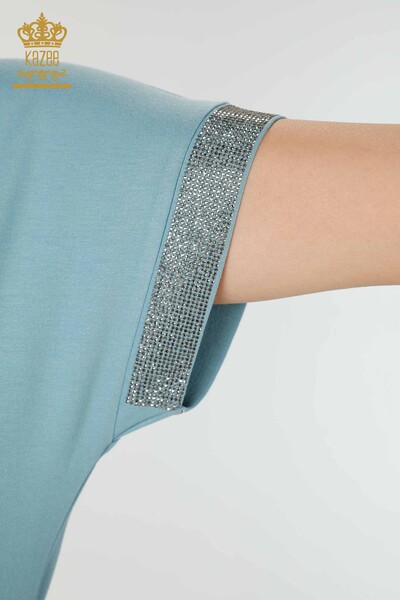 Toptan Kadın Bluz Desenli Mint - 78916 | KAZEE - Thumbnail