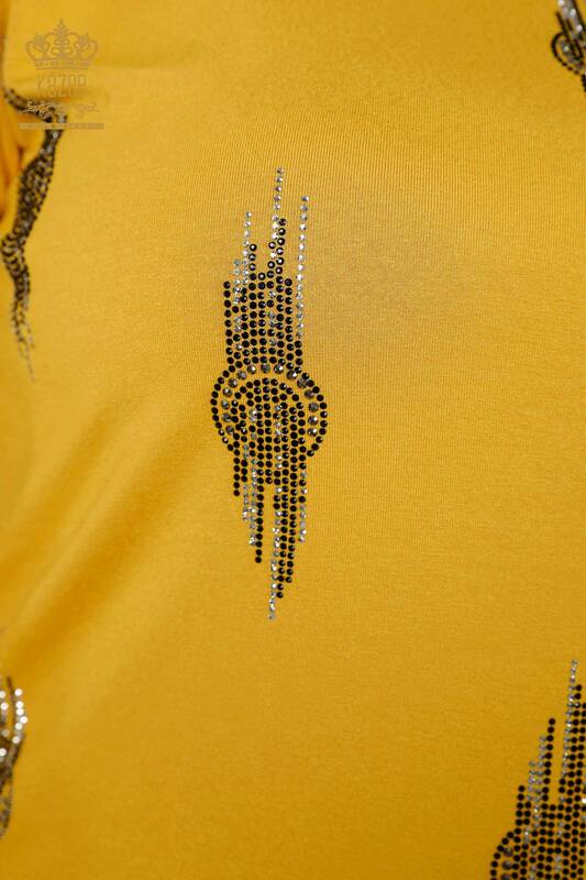 Toptan Kadın Bluz Desenli Safran - 79043 | KAZEE