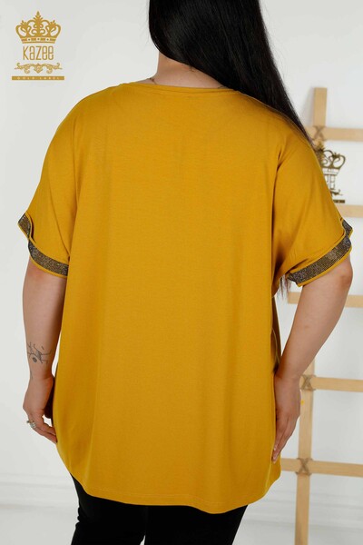 Toptan Kadın Bluz Desenli Safran - 79325 | KAZEE - Thumbnail