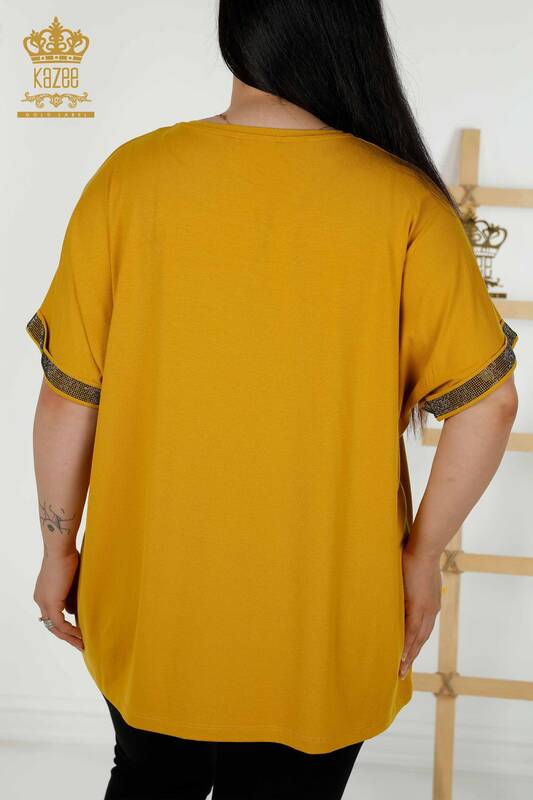 Toptan Kadın Bluz Desenli Safran - 79325 | KAZEE