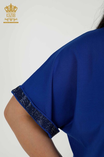 Toptan Kadın Bluz Desenli Saks - 79325 | KAZEE - Thumbnail