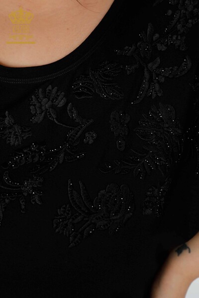 Toptan Kadın Bluz Desenli Siyah - 78889 | KAZEE - Thumbnail (2)