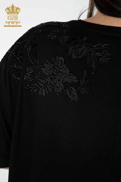 Toptan Kadın Bluz Desenli Siyah - 78889 | KAZEE - Thumbnail