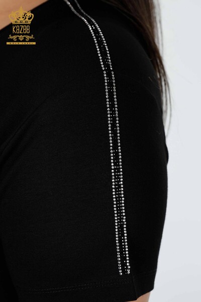Toptan Kadın Bluz Desenli Siyah - 78925 | KAZEE - Thumbnail