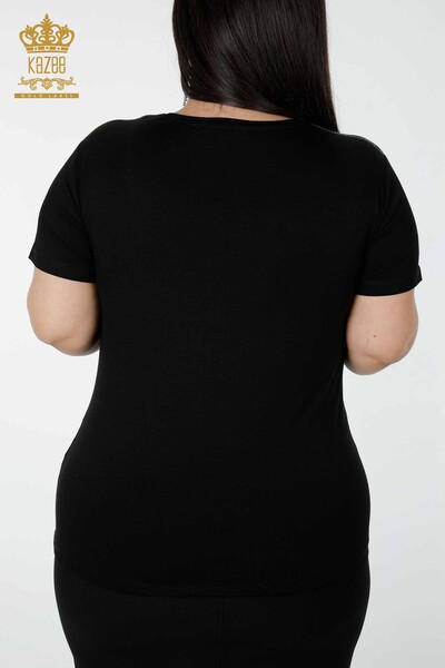 Toptan Kadın Bluz Desenli Siyah - 78925 | KAZEE - Thumbnail