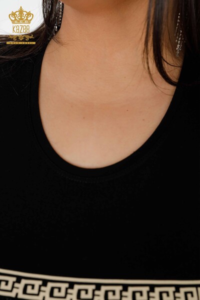 Toptan Kadın Bluz Desenli Siyah - 78997 | KAZEE - Thumbnail