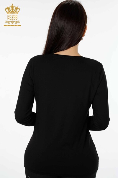 Toptan Kadın Bluz Desenli Siyah - 79003 | KAZEE - Thumbnail