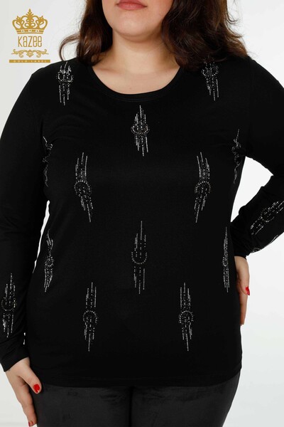 Toptan Kadın Bluz Desenli Siyah - 79043 | KAZEE - Thumbnail