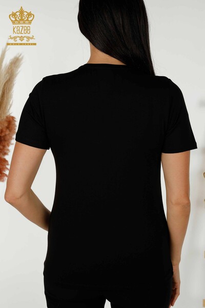 Toptan Kadın Bluz Desenli Siyah - 79279 | KAZEE - Thumbnail