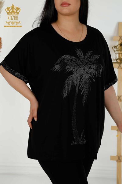 Toptan Kadın Bluz Desenli Siyah - 79325 | KAZEE - Thumbnail