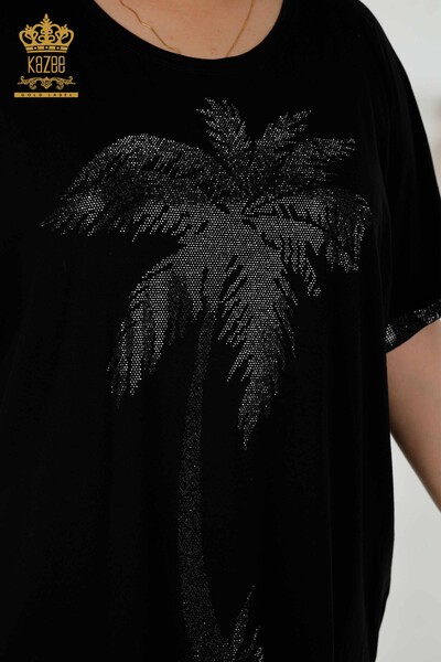 Toptan Kadın Bluz Desenli Siyah - 79325 | KAZEE - Thumbnail