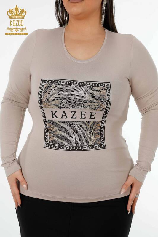 Toptan Kadın Bluz Desenli Vizon - 78997 | KAZEE