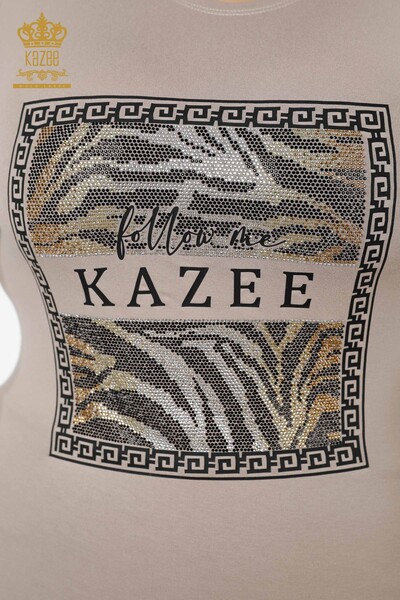 Toptan Kadın Bluz Desenli Vizon - 78997 | KAZEE - Thumbnail