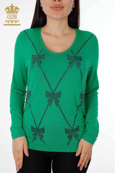 Toptan Kadın Bluz Desenli Yeşil - 79003 | KAZEE - Thumbnail