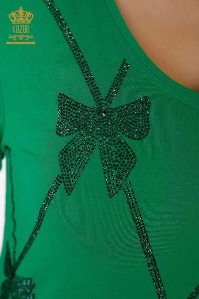 Toptan Kadın Bluz Desenli Yeşil - 79003 | KAZEE - Thumbnail