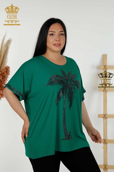 Toptan Kadın Bluz Desenli Yeşil - 79325 | KAZEE - Thumbnail
