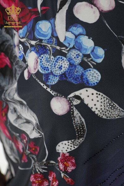 Toptan Kadın Bluz Dijital Baskı Lacivert - 12040 | KAZEE - Thumbnail